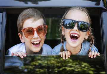 happy children in a car