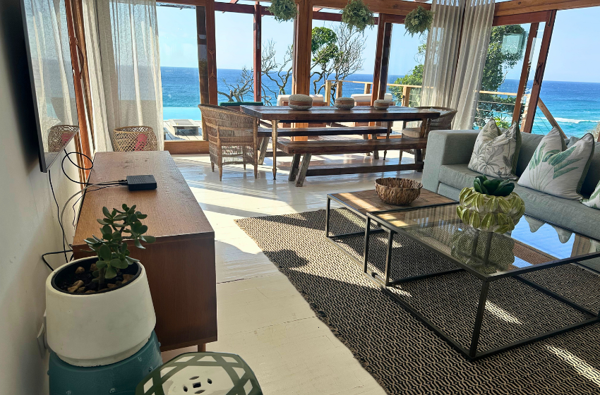 Living area with sea views at Aloha 29 in Ponta Mamoli